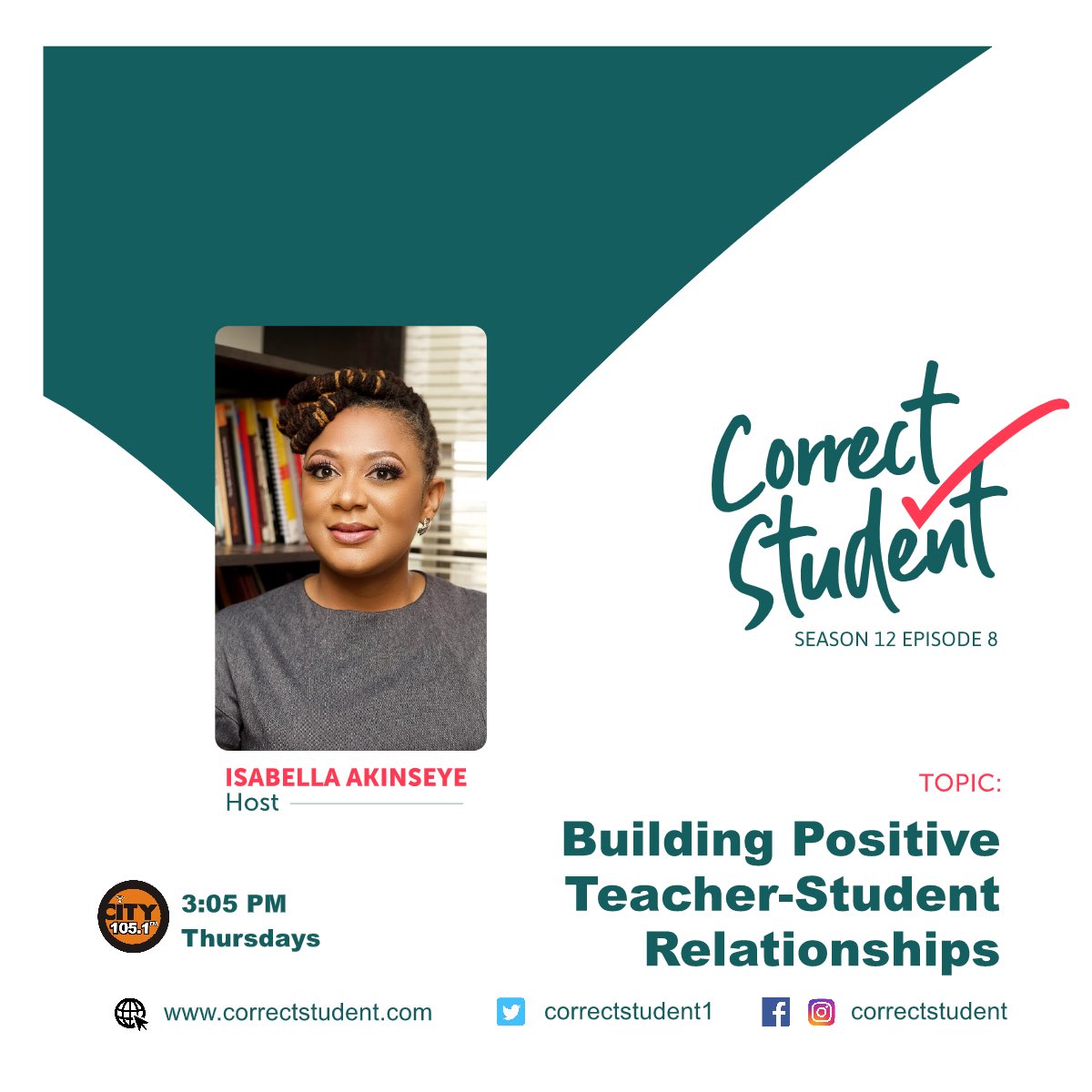 Yellow_Tamarind's tweet photo. Isabella Akinseye @IAkinseye will be discussing building positive teacher-student relationships on today’s episode of @correctstudent1. Tune in NOW to @CITY1051 FM or listen online https://t.co/mrcw0lvVhK #CorrectStudent #RadioShow #AlwaysLearning #CorrectTeacher #ProducedByYTP https://t.co/5EDJmdEY7u