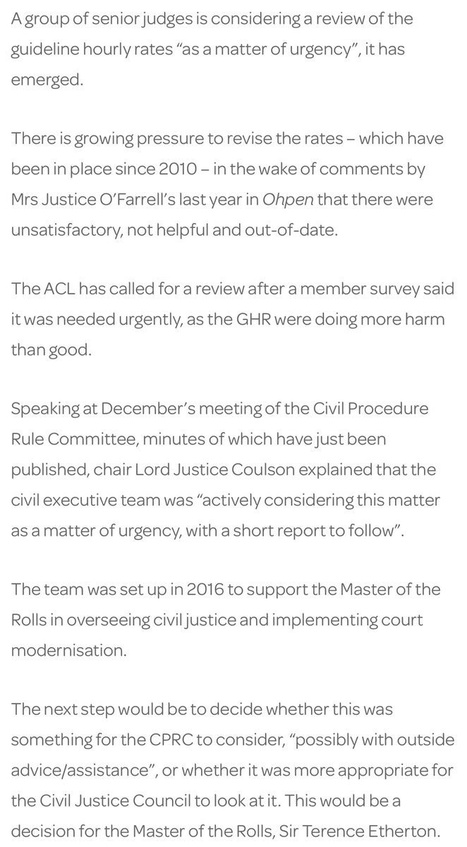 GHR review moves closer: Speaking at December’s meeting of the CPR Committee, chair Lord Justice Coulson explained that the civil executive team was “actively considering this matter as a matter of urgency, with a short report to follow”.
