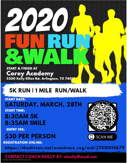 AMaresAISD's tweet photo. Corey Fun Run March 28th. Register today! https://t.co/R0O7L0smTl