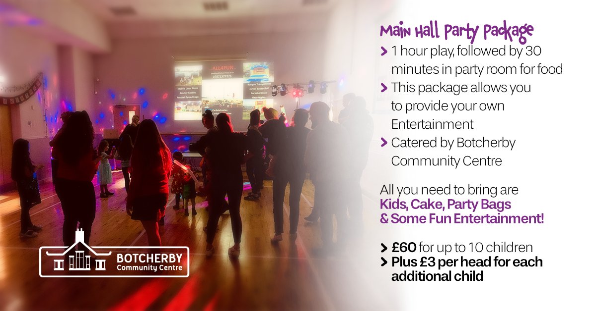botcherby_cc's tweet photo. Why not book out the whole main hall for your child's next birthday? You sort the entertainment and we do the rest.... even designing invites! 😝👦🎈 https://t.co/WZ6hoDWGCT