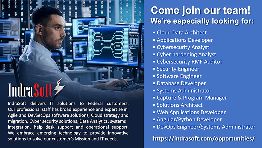 IndraSoft's tweet photo. https://t.co/DOhSDLc8yc
We have outstanding IT career opportunities today! We're looking for:
Database Developer
Systems Admin
Capture &amp; Program Manager
Solutions Architect
Web Applications Developer
Angular/Python Developer
DevOps Engineer/Systems Admin
Cybersecurity RMF Auditor https://t.co/2bJJoUuw3K