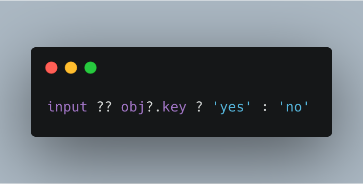 _jayphelps's tweet image. Combine the new JavaScript features “nullish coalescing” with “optional chaining” and a ternary to make your code extra modern and abstract. Your PRs will be unstoppable come review time.