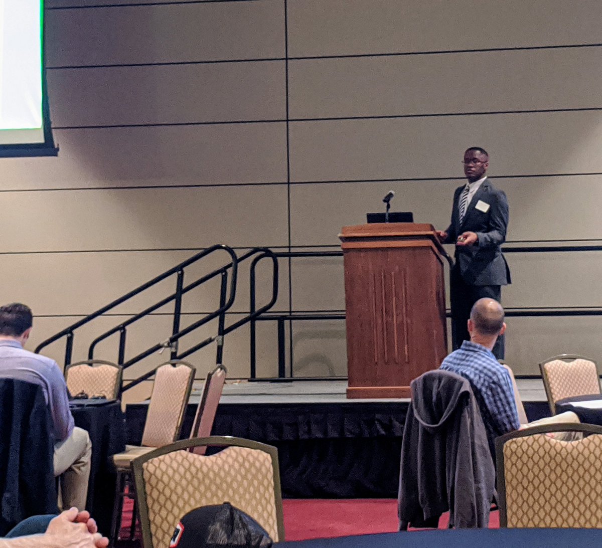 Roy Davis chair of the graduate student committee that organized this year's Plant breeding symposium (Foresight 2020), welcoming participants to the plenary session.