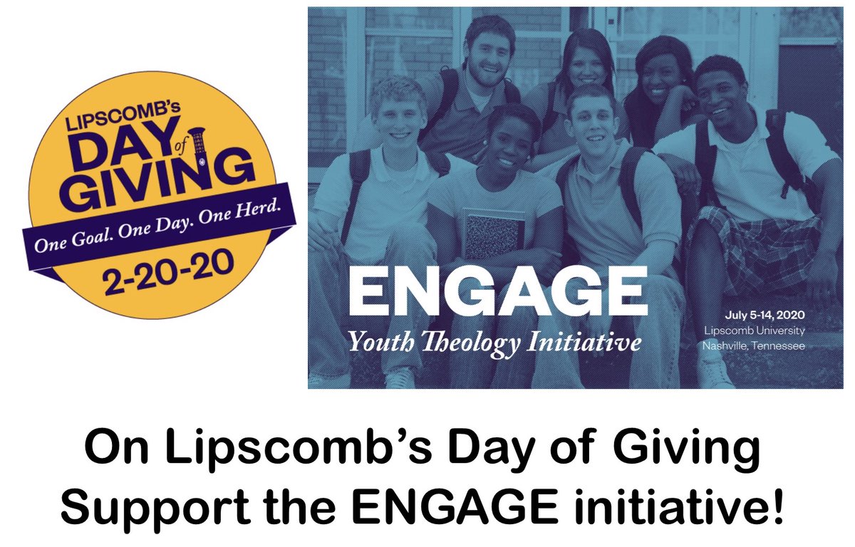 Join me &amp; make a gift of any amount to <a href="/ENGAGE_YTI/">ENGAGE YouthTheology</a>
 in the College of Bible and Ministry during Lipscomb's Day of Giving 2020. lipscomb.edu/engagedayofgiv… ENGAGE is a public theology and racial justice institute for high school students.  #LipscombDayofGiving #2020ENGAGE