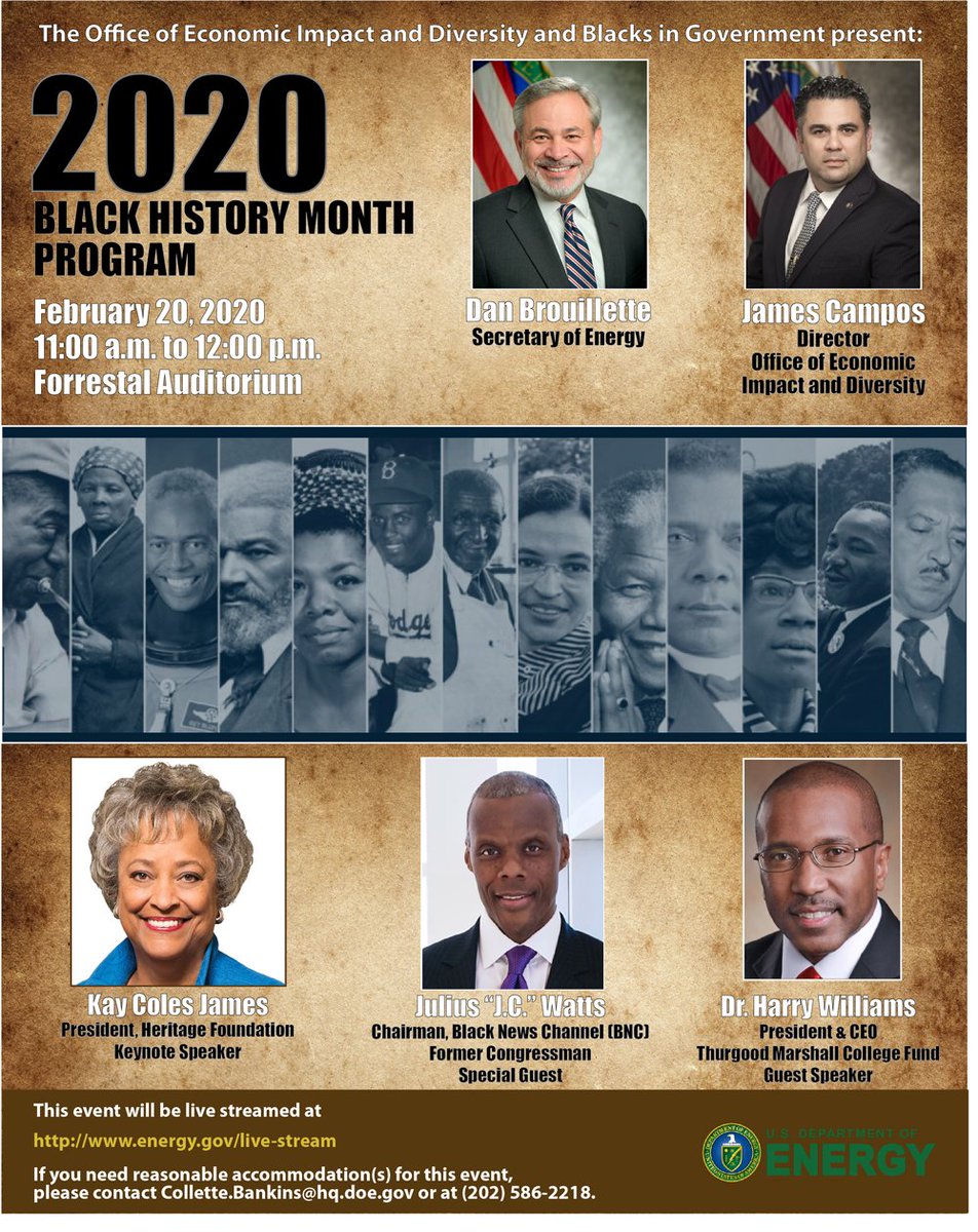 TODAY at 11 AM, et. – DOE will host its celebration of #BlackHistoryMonth with a fireside chat on the impact of African Americans on our Nation.
This event will be live streamed at https://www.energy.gov/live-stream