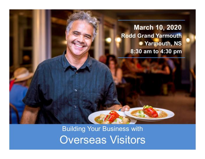 Join us for a workshop on March 10 in #Yarmouth to discover how you can grow your business by working with travel agents and tour operators to attract visitors from international markets. Registration required - tourismns.ca/news/intouch-b…