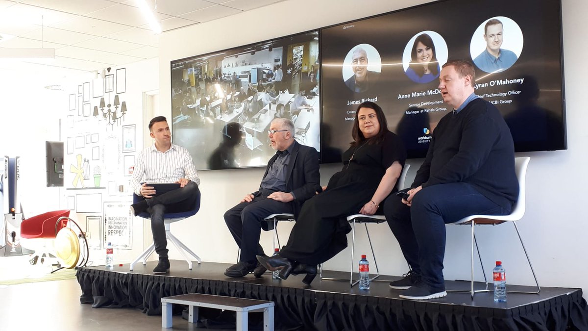 RehabGroup's tweet image. Diversity &amp;amp; Inclusion Manager James &amp;amp; Business Development Manager Anne Marie from @RehabGroup addressing an event @Workhuman Park West today, along with colleagues from @NCBI_sightloss 
#useability #useabilityday #DiversityandInclusion