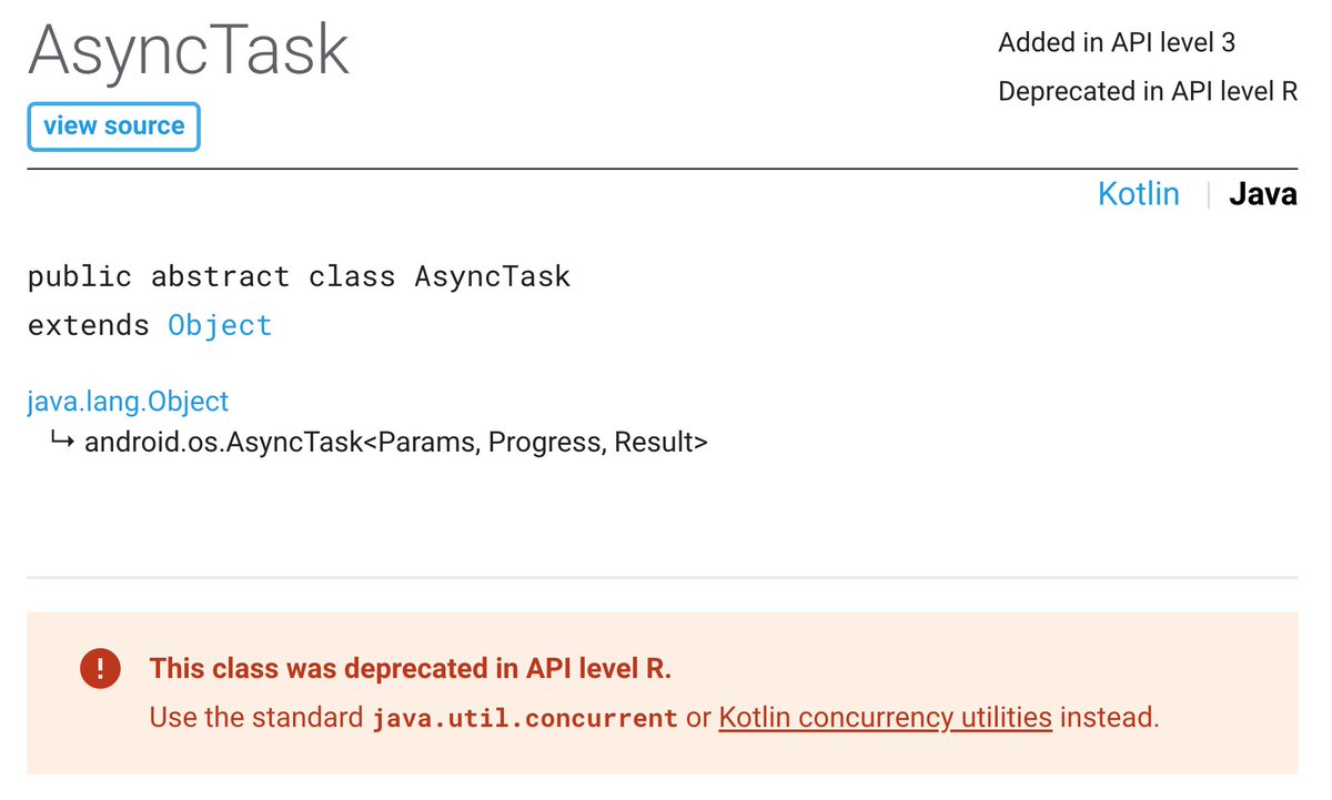 AsyncTask
API 3 - API 30
R.I.P.¹

developer.android.com/reference/andr…

¹: Rest In Pieces