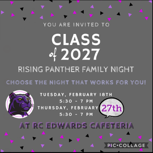 Attention 5th grade parents!  Your child's Panther Family night is coming up next Thursday (2/27) at Edwards Middle School.  This event will be from 5:30-7:00 in the R.C. Edwards' cafeteria.