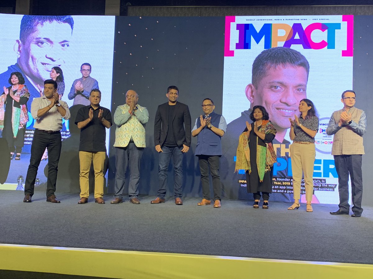 IMPACT_onnet's tweet photo. Congratulations to the IMPACT Person of the Year 2019, Byju Raveendran! @BYJUS

#IPOY2019 @e4mtweets @e4mevents https://t.co/1hVvNFg21F