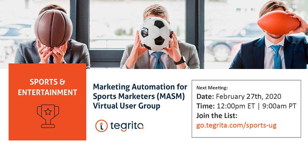 tegrita's tweet photo. Only one week away from our quarterly #MASM User Group! 🏀
Agenda:
- Marketing Automation Strategy: Don’t Let the Fire Go Out – Life After #IPWarming
- MarTech Introduction: #Sureshot
- Eloqua How-To: Stack Attack – #Formstack Walk-through
Free to join! https://t.co/A3ej1MqOHu https://t.co/Zt9pG7R1H4