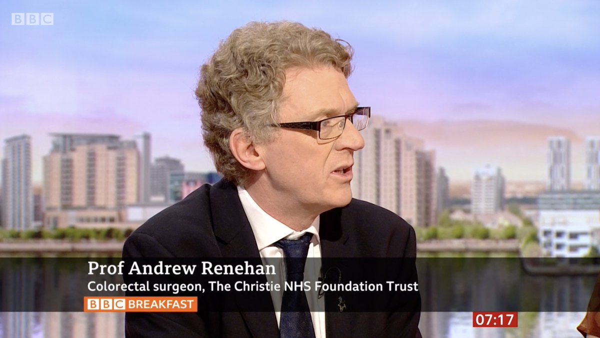 MCRCnews's tweet photo. Great to see Professor Andrew Renehan (@TheChristieNHS,  @OfficialUoM ) on @BBCBreakfast this morning with inspirational #bowelcancer patient Barbara Hibbert, discussing the importance of spotting and checking the symptoms early. https://t.co/UPj61giImg