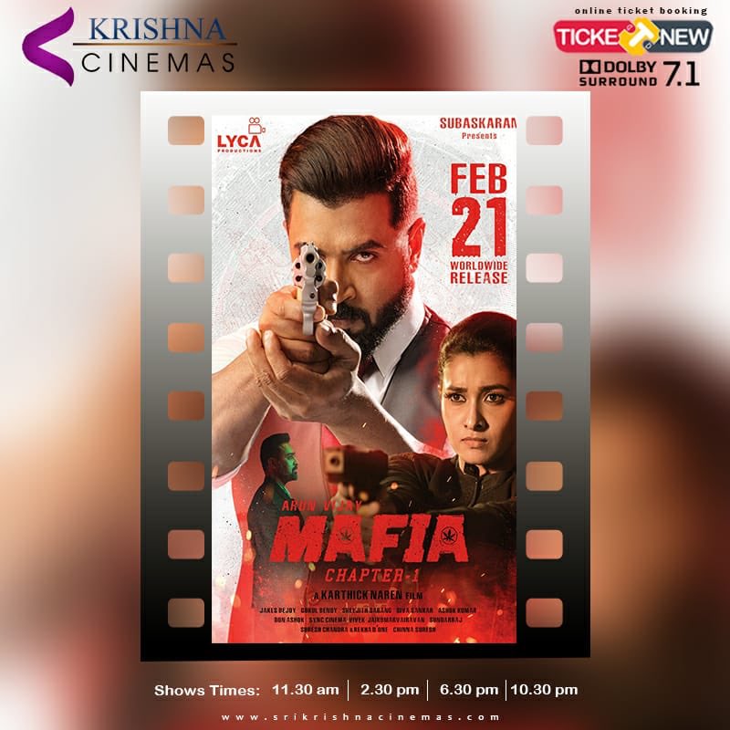 This week screening Mafia                     Show time : 11.30 | 2.30 | 6.30 | 10.30
#mafia #thisweek #movie #arunvijay #krishnacinemas #tiruchendur            <a href="/arunvijayno1/">ArunVijay</a> <a href="/karthicknaren_M/">Karthick Naren</a> <a href="/LycaProductions/">Lyca Productions</a>