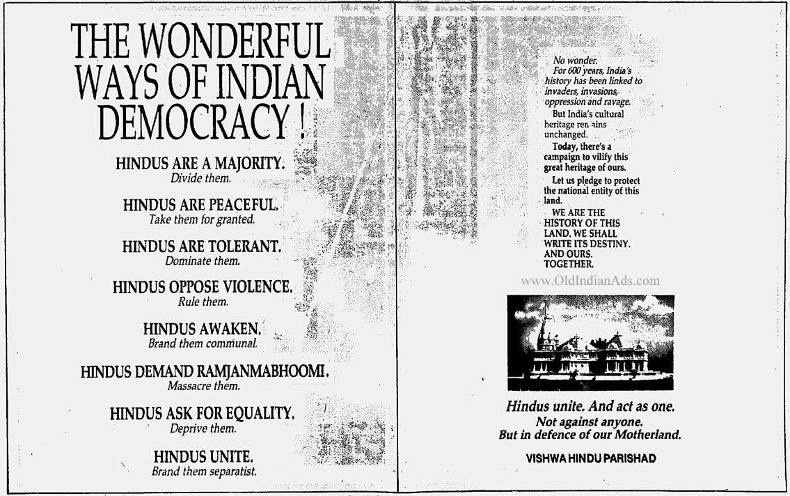  #OnceUponATime In 1991 ...  #VHP had released this Ad .... How true it was... Or ... How true it is  ...??