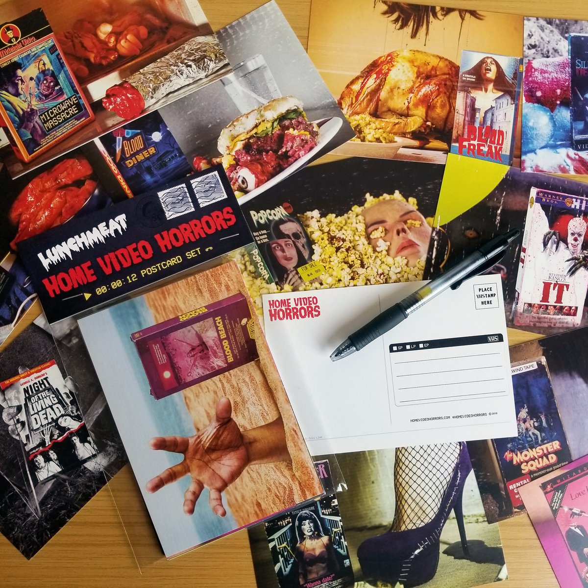 HomeVideoHorror's tweet photo. NEW. @LunchmeatVHS and Home Video Horrors are VHStoked to bring you a Limited Edition 12 Postcard Set featuring a select collection of our most rewind-radical horror VHS photo tributes as seen in our signature calendars!

https://t.co/hJFOIr7xNB https://t.co/oKAJMNUPkF