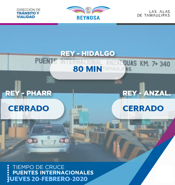 TransitoReynosa's tweet photo. TIEMPOS DE CRUCE EN LOS DIFERENTES PUENTES INTERNACIONALES DE REYNOSA. (09:09 a.m.) https://t.co/M17FMQOUGm