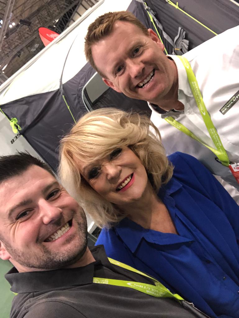 Outdoor_Rev's tweet photo. We have just bumped into #Benidorm &amp; #CoronationStreet’s @SherrieHewson at the NEC #Caravan, #Camping &amp; #Motorhome Show, whilst filming the sequel to #Celebrity5GoCaravanning, which is due to be released this Autumn. Meet us at Stand 5325 &amp; 1262; you never know what could happen! https://t.co/uLPIPwK6pD