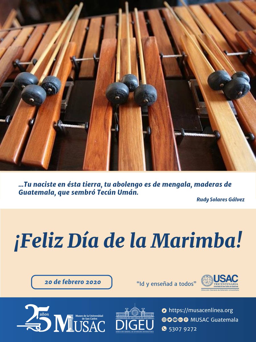 MUSAC de fiesta! Hace 25 años inició el Programa de Exaltación Permanente a Nuestro Instrumento Nacional, Símbolo Patrio y Patrimonio cultural de las Américas! Felicitamos a los compositores, investigadores, músicos, marimberos, promotores y amantes de la Marimba!