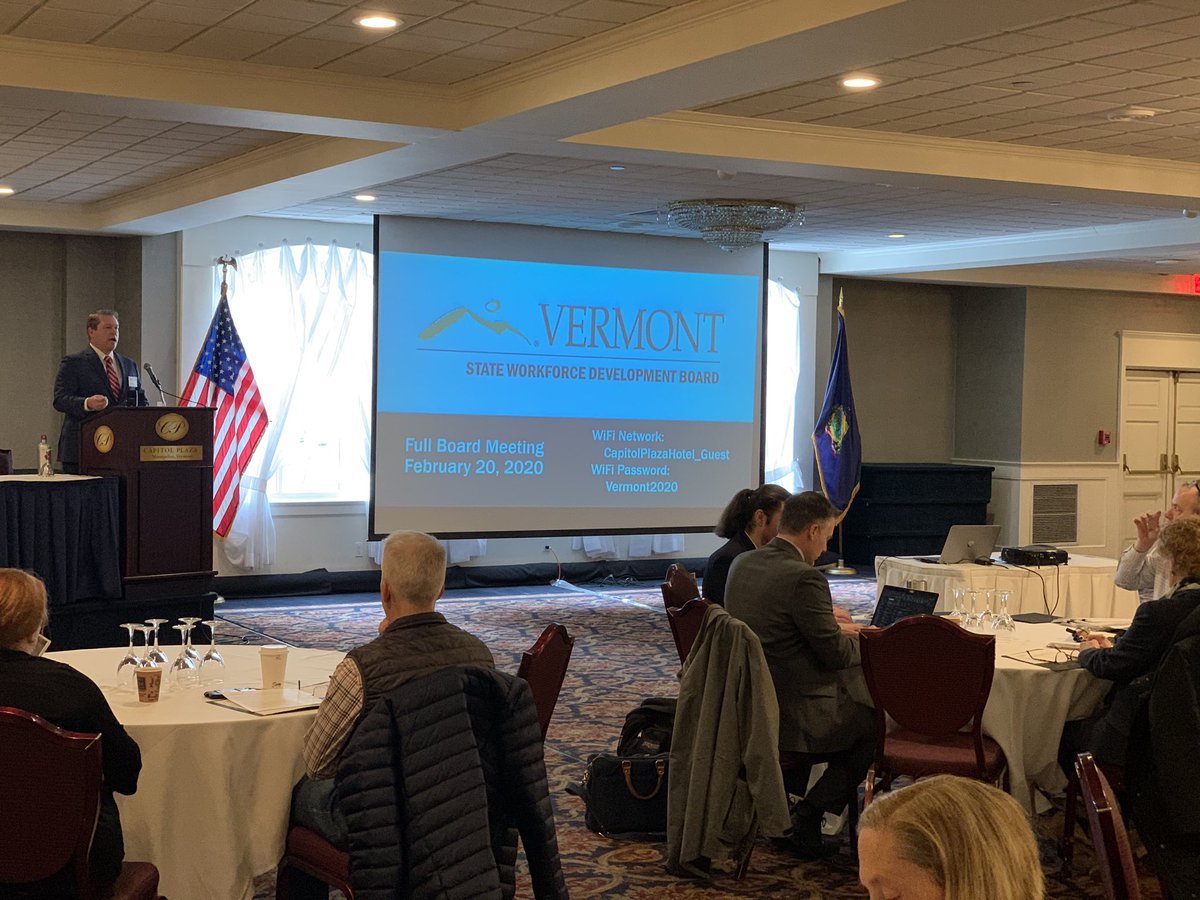 VT_WFDBoard's tweet image. We’re up and running for our 2020 Winter Meeting! We’ll be going over the WIOA State Plan and reviewing our Summit Report! #GrowTheWorkForce #vtpoli