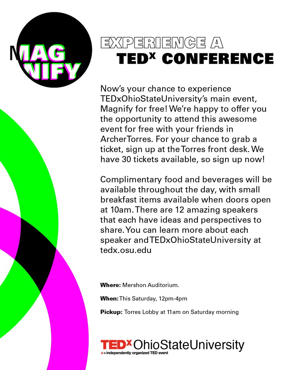 Join RA Sean &amp; RA Nick In attending TEDxOhioStateUniversity for FREE! Sign-up at the Torres front desk while tickets last‼️🎟🧠