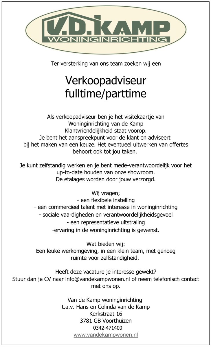 Verkoopadviseur gezocht!