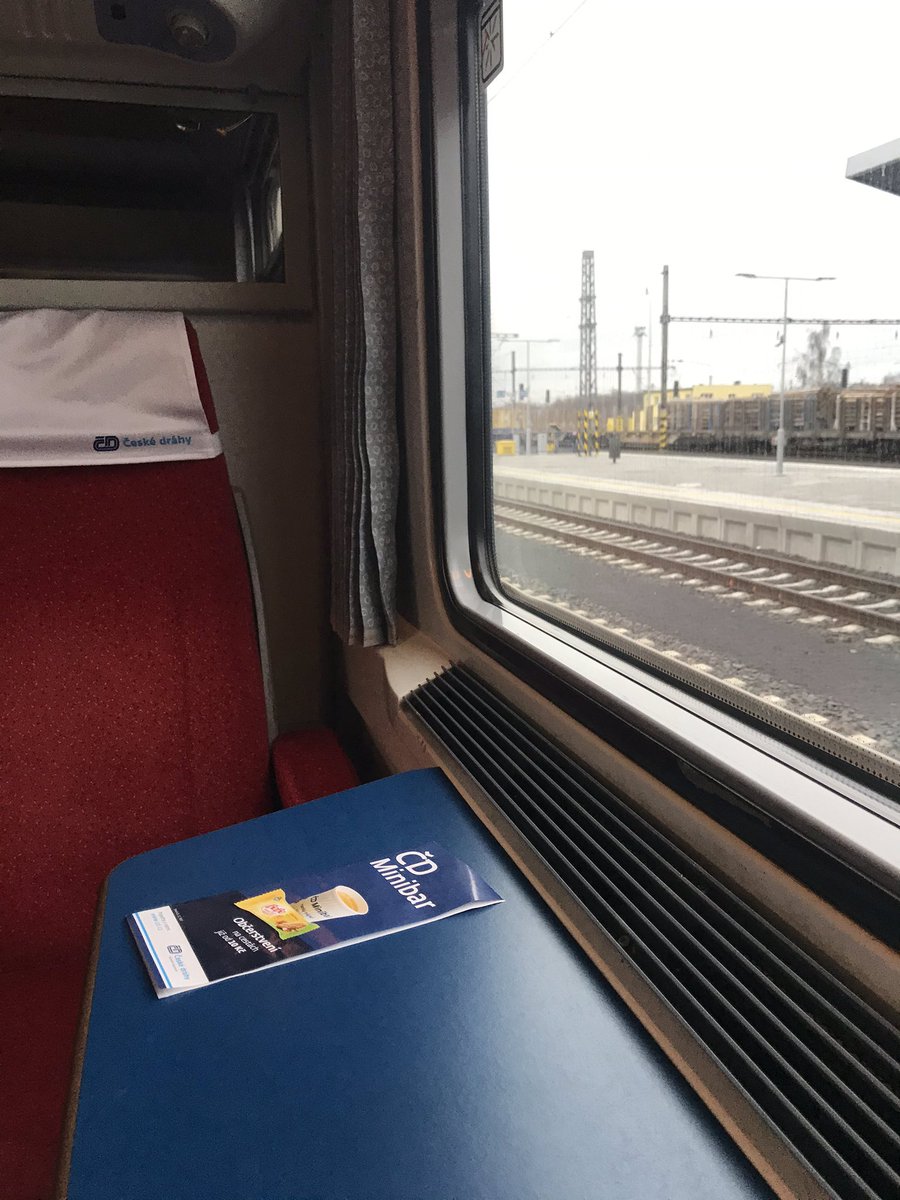 We arrived in Cheb for my last change two minutes early- ČD (Czech railways) express train is an electric locomotive with old style carriages - first class at least is all compartments. It has WiFi and plug sockets... I think I have a compartment to myself 