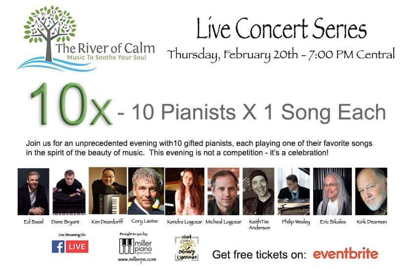 I’ll be playing one of my favorite songs on The River of Calm Live Stream Concert Series tonight.  With a total of 10 solo piano artists - make sure to check it out.  7 PM Central time on facebook.com/theriverofcalm/