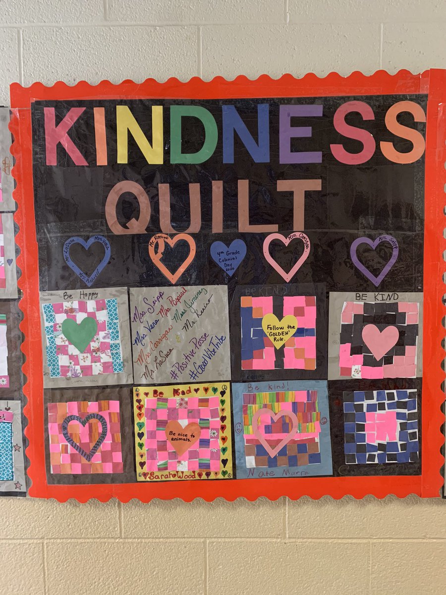 Renae7500's tweet photo. Kindness Quilt 4th Grade Colonial Day 2020 #wcsdempowers #goodvibetribe #positiveposse #brinckschool #EdTechGuys #growthmindset @ANikolaTech @AmyWatkinsEdD @WCSDEmpowers @BrinckSchool https://t.co/eW2ejZB1CD
