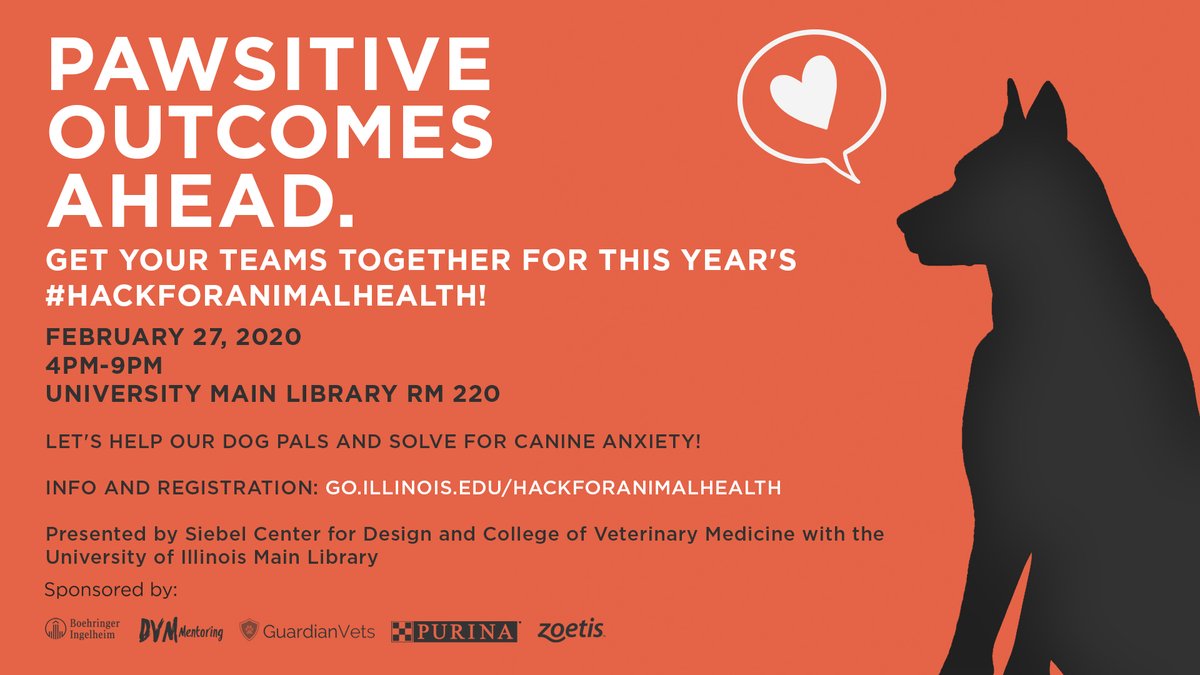 CSL_Illinois's tweet photo. Looking to use your powers for good? @SCDillinois and @VetMedIllinois are looking for excellent thinkers to solve for canine anxiety.
Start getting your #HackforAnimalHealth team together, the puppy hack takes place in one week! https://t.co/mlCqgsiIq4