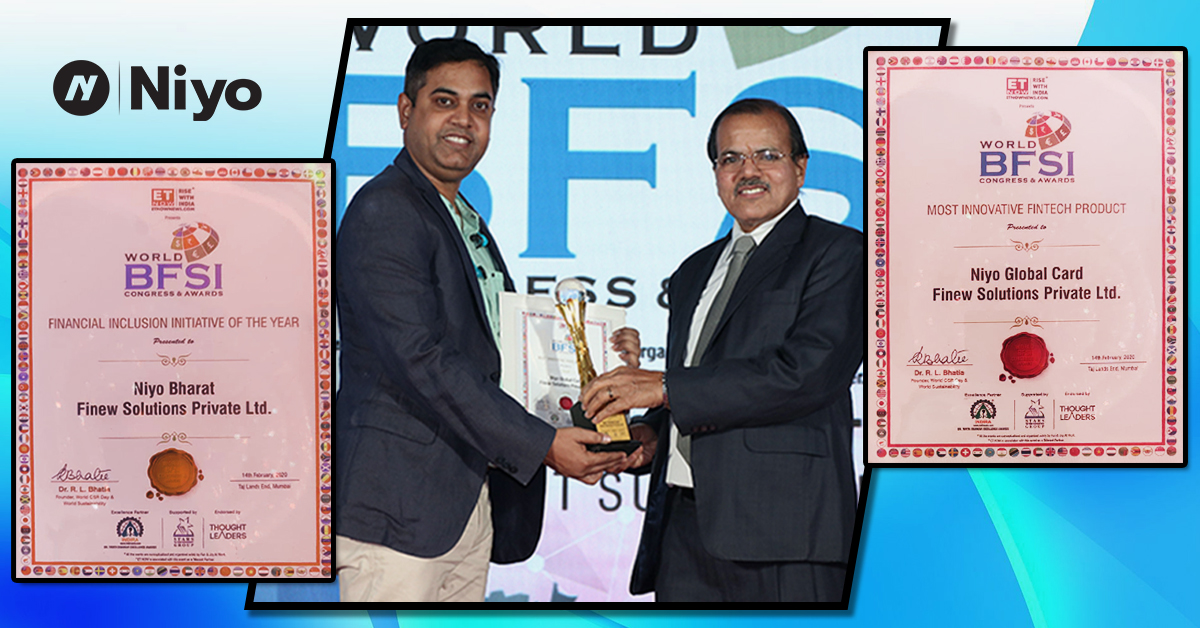 Niyo India's largest and fastest-growing Neo Bank wins big in World BFSI Congress and Awards. Niyo Bharat was awarded under the category of Financial Inclusion Initiative of the year &amp; Most Innovative Fintech Product went to Niyo Global #fintech #neobank #bfsi #financialinclusion