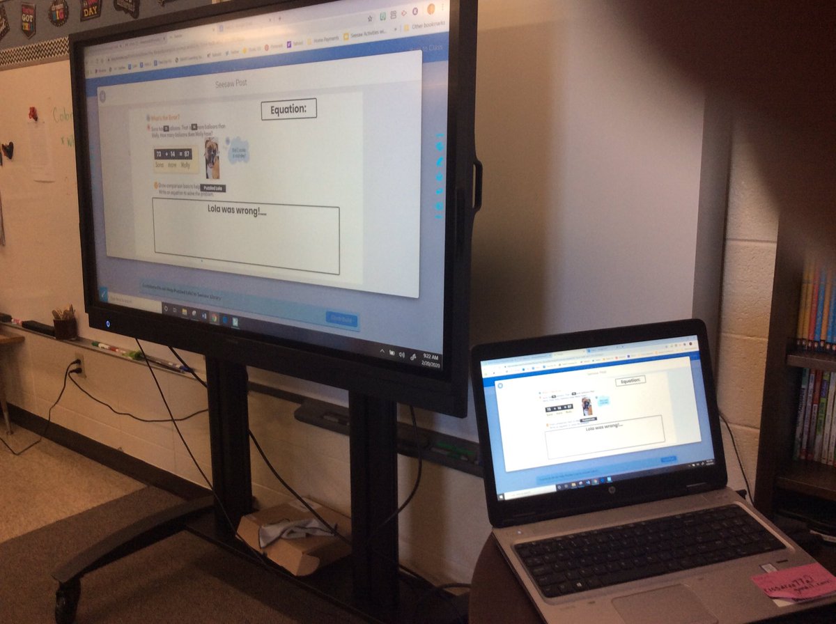 MrsBehnkeGrade3's tweet photo. When your testing out a demo #newline Smartboard &amp; can’t help but put your adorable puppy in the #Seesaw math quiz! #mathexpressions #thatsnotPuzzledPenguin #2ndchat #edchat #mathchat #boxersofTwitter #onwarddenmark https://t.co/v2D19CPJjQ