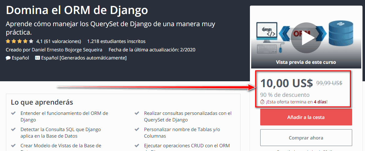 DEBSDaniel03's tweet photo. 🛑 #Conoce #Aprende y #domina el #ORM de #Django con este descuento del 90% en @udemy_es
🏅Válido hasta el 24/02
https://t.co/3z8fHzq6vU
Favor compartir enlace
#python #databases #queryset #RETWEEET #TWICE #WebApp #appWeb #Learn #development #Desarrollo #Web #webdev https://t.co/gEfdyTTotP