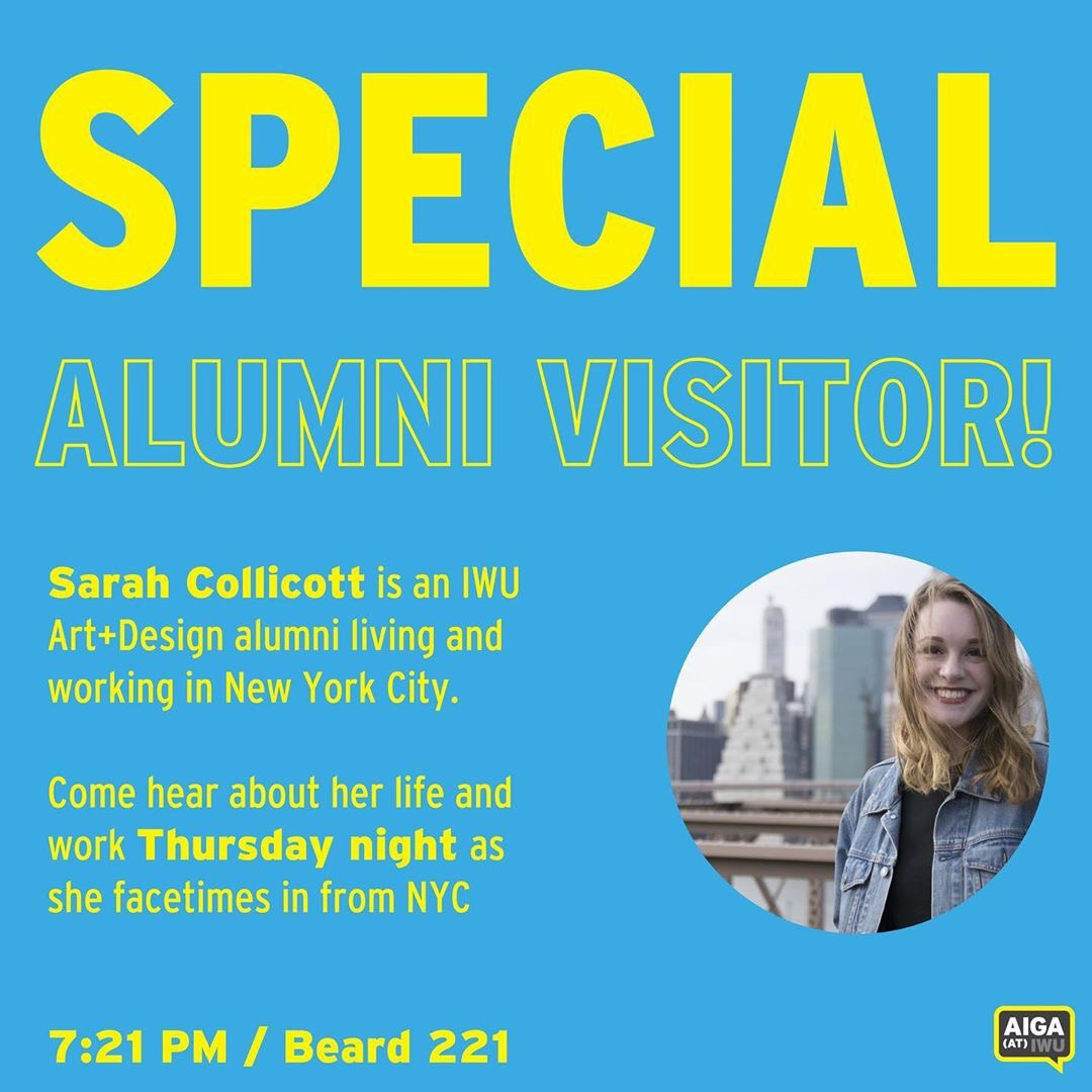 iwuartdesign's tweet photo. Stop by Room 221 tonight at 7:21 for a FaceTime call from NYC!

#iwuartdesign #iwuaiga #aiga https://t.co/ArdMes8NPR
