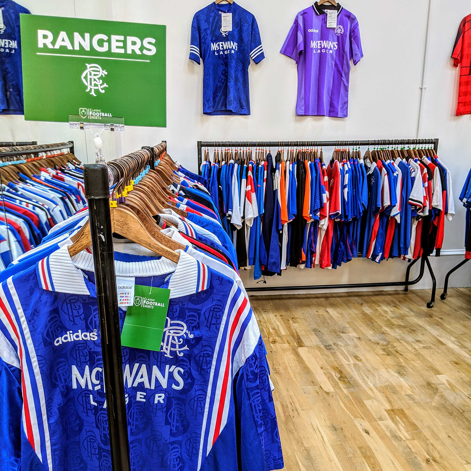 The Rangers shirts available at the Classic Football Shirts pop-up