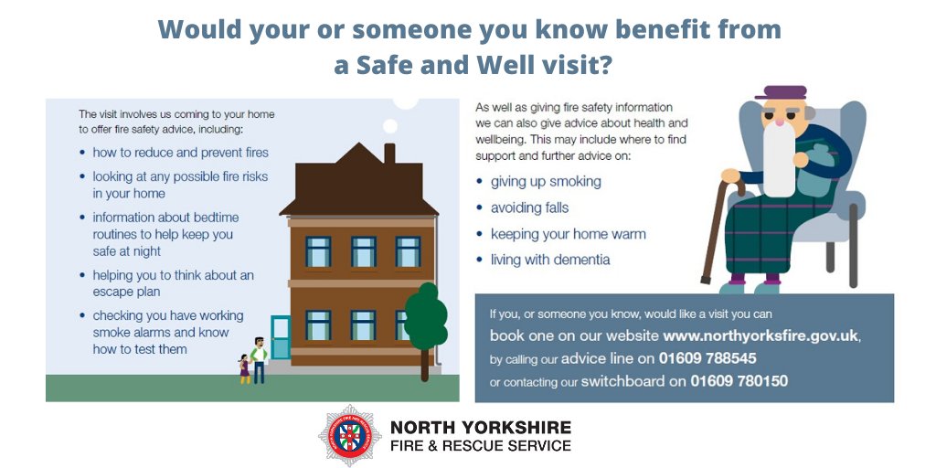 We offer free Safe and Well Visits. If you or someone you know would benefit from one please get in touch with us  northyorksfire.gov.uk/communitysafet…