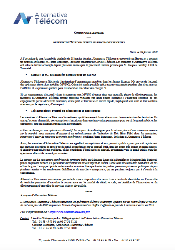 AlternativeTel's tweet image. #5G + déblocage de #fibre : les prochaines priorités d'@AlternativeTel !
@AgnesRunacher @J_Denormandie @sorianotech @Arcep @DGEntreprises 
📣Le lien vers notre CP : bit.ly/2Vepqyl