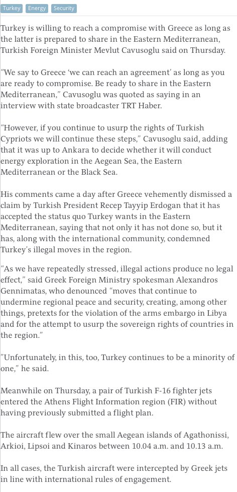 Cavusoglu: Greece must be prepared to share in the East Med  http://www.ekathimerini.com/249744/article/ekathimerini/news/cavusoglu-greece-must-be-prepared-to-share-in-the-east-med  #Cyprus  #Turkey  #Libya