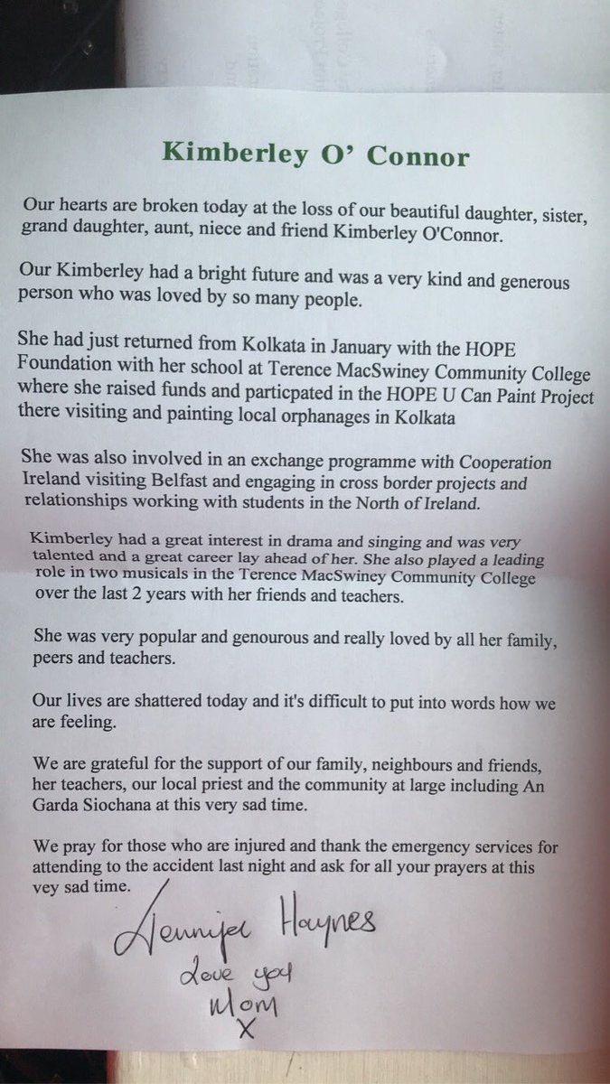 ShannonOCx's tweet photo. Please accept the following statement from my mam Jennifer, In Memorie of Our Beautiful Kimberly @echolivecork @pjcoogan @NeilRedFM @PaulByrne_1 @CraftyReporter @anewshack @niamhaineryan @rtenews https://t.co/TjO5qwypZr