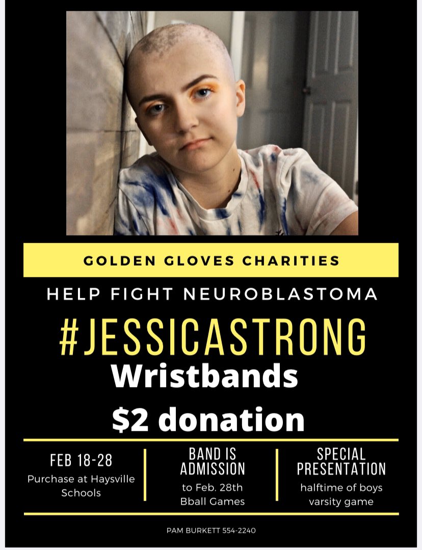 CampusStuCo's tweet photo. Golden Gloves Charities has provided another opportunity for our community to support our very own Jessica Kilpatric and her fight against neuroblastoma. See attached flyer to buy a T-shirt or donate for a #jessicastrong bracelet. https://t.co/XKagzuUpBS