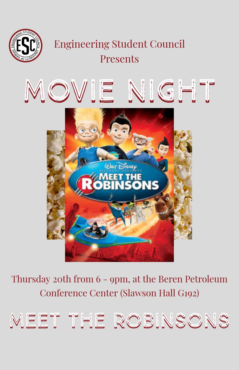 kuesc's tweet photo. Movie Night tonight!! Join FESC for some futuristic fun with Meet the Robinsons! https://t.co/l2Yc2rVLgG