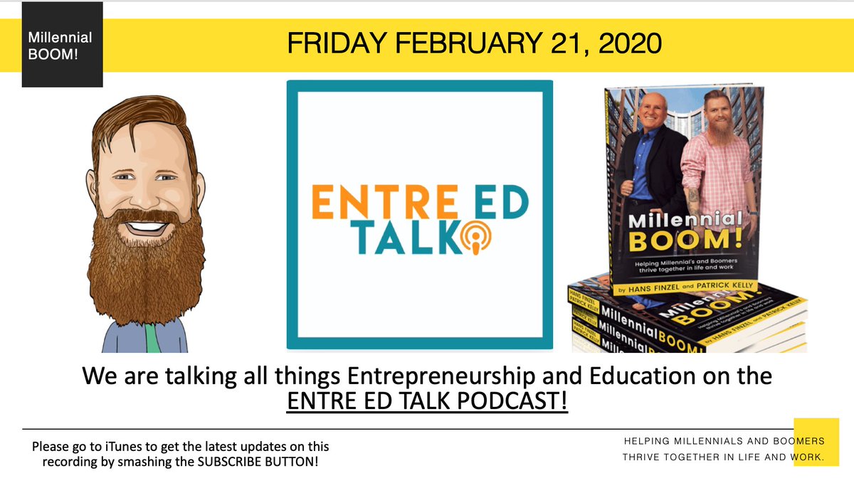 patrickkelly85's tweet photo. Tomorrow I will be recording with @ambravenscroft  &amp; the @entretalk PODCAST about all things Entrepreneurship and Education! COMING SOON

#millennialboom #Entrepreneurship #millennials #Boomers @DrPhil @TheEllenShow @TBBJnewsroom @TB_Times @TIME @MillennialNews4 @Dad18Millennial https://t.co/FYPeHUHn30