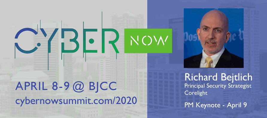 InfraGardBHM's tweet photo. Cyber Security: Are We Doing It Wrong? Richard Bejtlich (@taosecurity) - Principal Security Strategist at @corelight_inc - will answer that and much more during his keynote at #CyberNowSummit 2020.  https://t.co/WDTIkQ3Ids https://t.co/YkjjnxY4j6