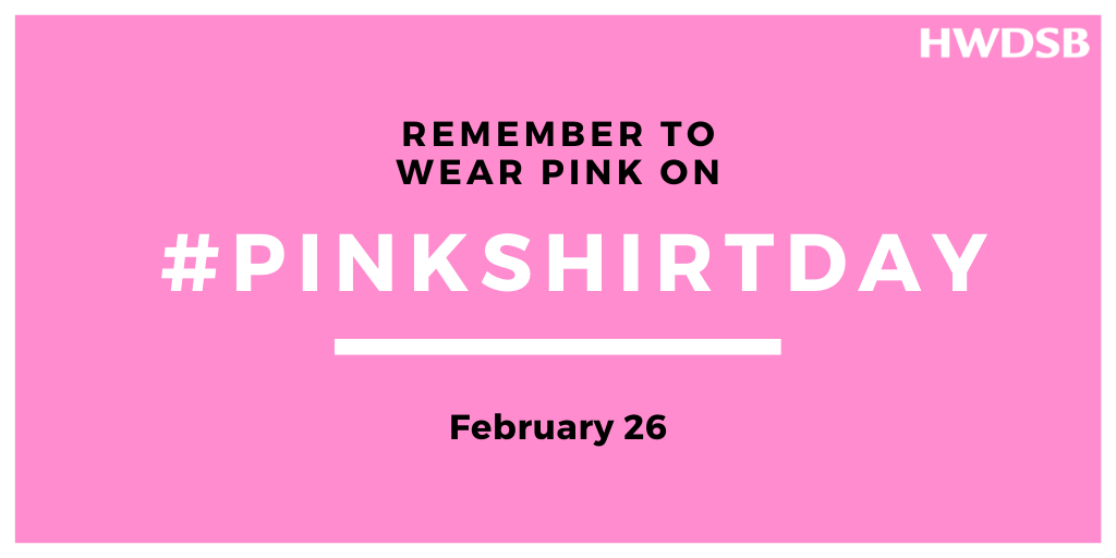 Join us on February 26 in wearing pink to help raise awareness about bullying. Pink Shirt Day is about standing up for others to combat bullying through acts of kindness, promoting inclusion and building healthy relationships! #PinkShirtDay2020