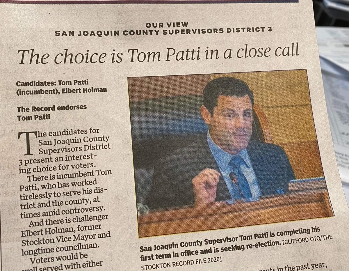 Honored to have the endorsement of the Stockton Record newspaper! But, hey <a href="/recordnet/">Recordnet</a>, could you please find a better photo? 😄