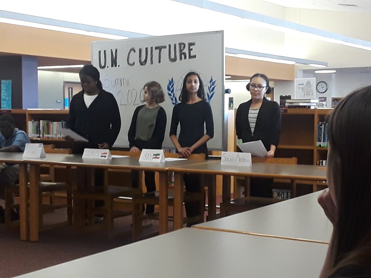 The Middle Eastern delegates presenting to the U.N. in Mrs. Shaddox's 6th grade GT Humanities class.  #EMSproud