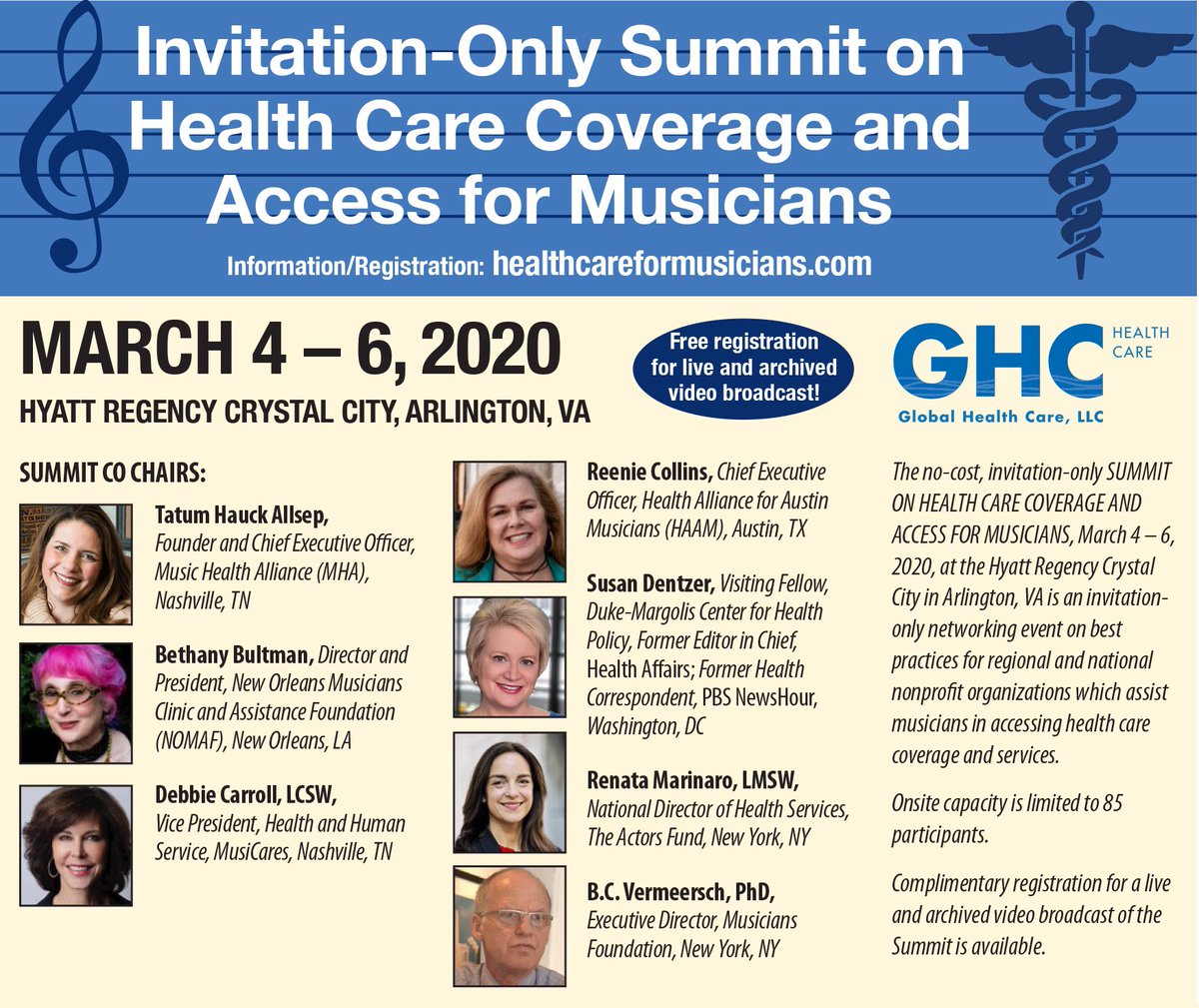 debbieccarroll's tweet photo. Summit on Healthcare Coverage and Access for Musicians, March 4-6, Arlington, VA. For more information: https://t.co/6W3870rPZT https://t.co/cWV8z1w0Cm