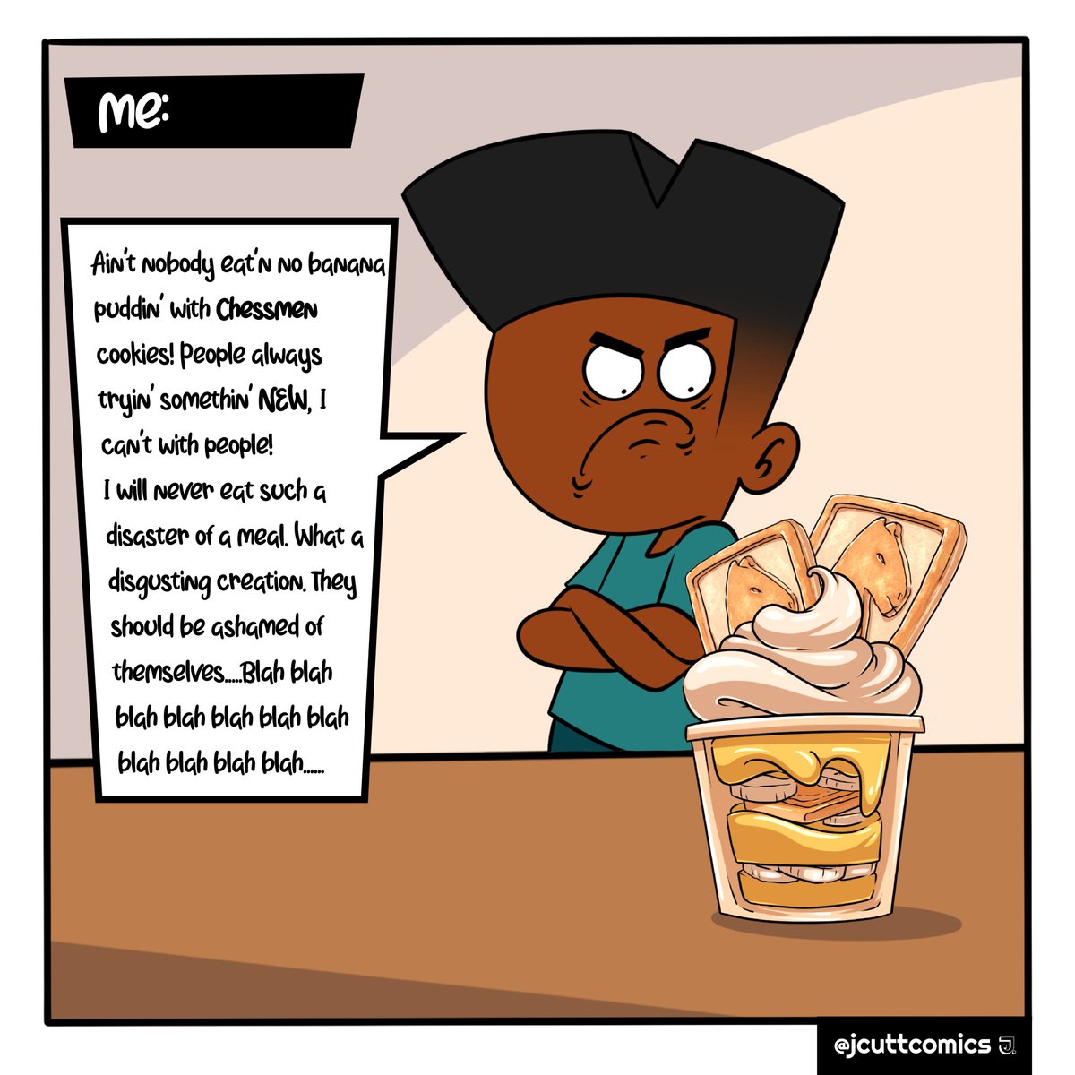 Jcuttdesign's tweet photo. Tag a friend that’s eating #bananapudding wrong
@pepperidgefarm @pfpuffpastry@nabiscosnacks
.
.
.
Main page: @jcuttproductions @procreate #banana #wafers #chessmancookies #comicstrip #art #comics #drawing #illustration #cartoon #digitalart #comicbook #comicart #artist #funny https://t.co/FMXwlFQjwL