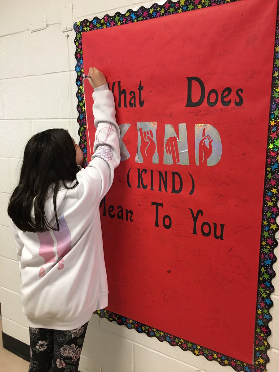 “What does kind mean to you?”  Students at James Ardiel think about kindness all the time. Especially when walking in the hall and writing on our kindness wall!! #sd36learn #BeKind