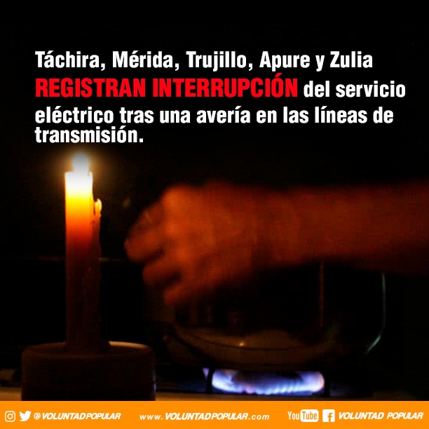 Una vez más el régimen de Maduro agudiza la crisis de los servicios básicos en Venezuela. En el Táchira, Mérida, Zulia, Apure y Trujillo hay sectores que tienen más de 36 horas sin servicio eléctrico. #MaduroEsOscuridad youtu.be/1zuIM2XDR98