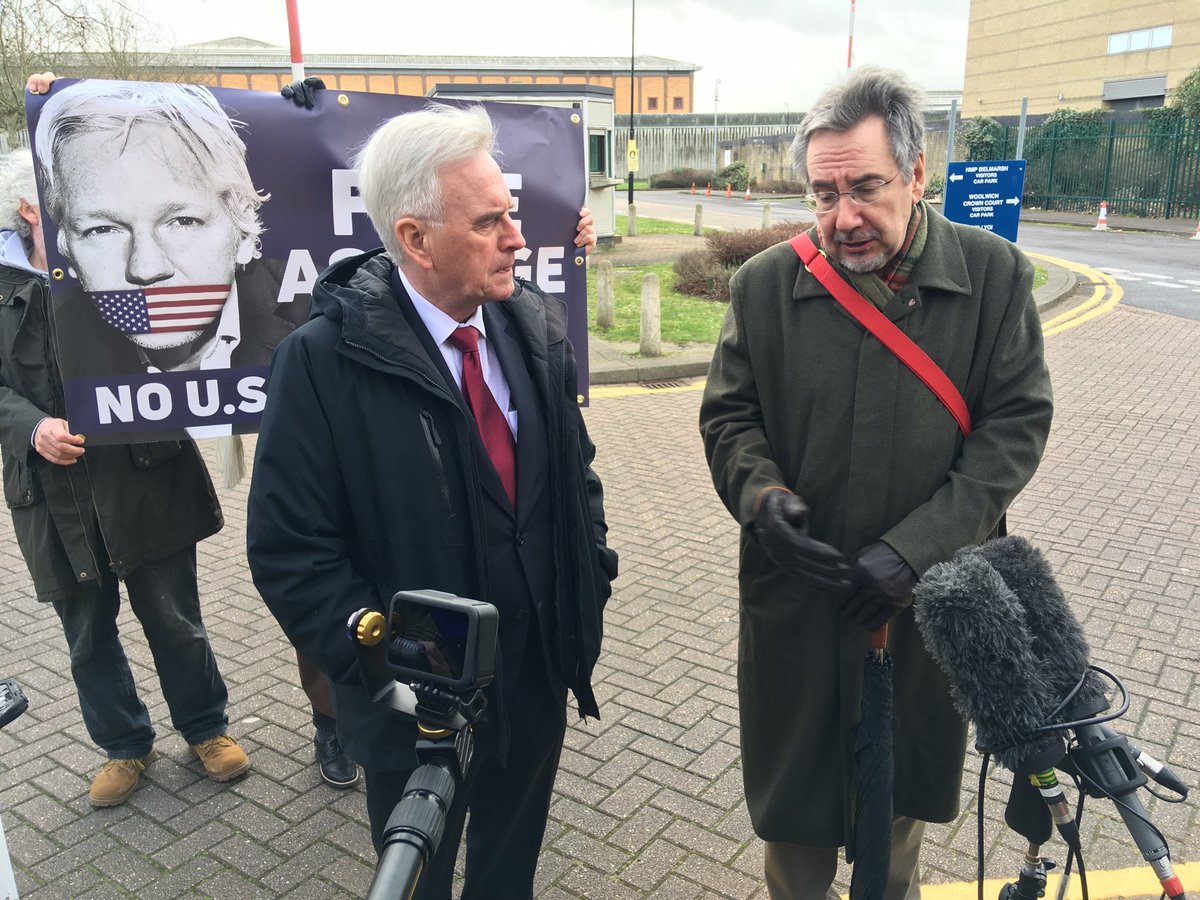 JohnWRees's tweet photo. Was with @johnmcdonnellMP when he became the first British MP to visit @wikileaks Julian Assange today. It’s been huge battle over weeks to get Belmarsh to let him in and he’s been absolutely relentless in pursuing the Home Office &amp; the prison. Really serious discussion inside. https://t.co/wNvSHXd1xI
